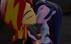 Size: 1440x900 | Tagged: safe, sunset shimmer, twilight sparkle, equestria girls, 3d, 3d model, female, gmod, kissing, lesbian, shipping, sunsetsparkle