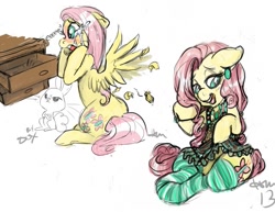 Size: 877x677 | Tagged: safe, artist:666hailsatanlol666, angel bunny, fluttershy, pegasus, pony, clothes, socks, striped socks