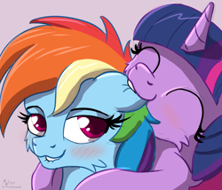 Size: 2632x2256 | Tagged: safe, artist:php80, derpibooru import, rainbow dash, twilight sparkle, alicorn, pegasus, pony, 30 minute art challenge, biting, blushing, cheek fluff, colored pupils, cute, ear bite, eyes closed, female, fluffy, hug, lesbian, lip bite, shipping, twidash