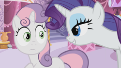 Size: 1280x720 | Tagged: safe, screencap, rarity, sweetie belle, pony, unicorn, female, filly, horn, mare, out of context, siblings, sisters