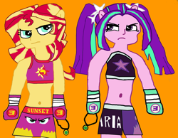 Size: 900x700 | Tagged: safe, artist:shafty817, aria blaze, sunset shimmer, equestria girls, boxing, exeron fighters, midriff, ponied up, pony ears, sisters, sporty style