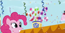 Size: 645x329 | Tagged: safe, screencap, pinkie pie, earth pony, pony, the ticket master, solo, unnecessary censorship