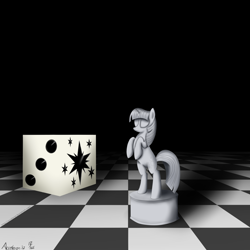 Size: 3000x3000 | Tagged: safe, artist:acceleron, derpibooru import, twilight sparkle, horse, chess, dice, die, knight, knight pony chess, statue