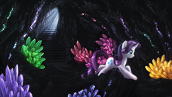 Size: 1280x720 | Tagged: safe, artist:macalaniaa, rarity, pony, unicorn, female, gem, mare, purple mane, solo, white coat