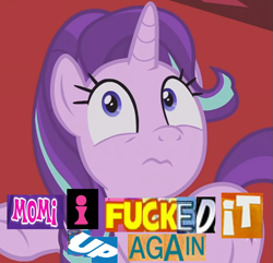 Size: 783x756 | Tagged: safe, edit, edited screencap, screencap, starlight glimmer, pony, unicorn, a royal problem, caption, cropped, expand dong, exploitable meme, image macro, meme, solo, vulgar, wavy mouth