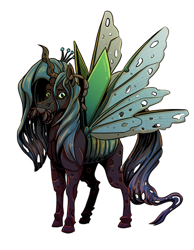 Size: 400x515 | Tagged: safe, artist:reptilianbirds, queen chrysalis, bug pony, changeling, changeling queen, antennae, crown, female, hoers, jewelry, looking at you, mandibles, regalia, simple background, solo, spread wings, transparent background, wings