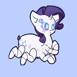 Size: 900x900 | Tagged: safe, artist:otterlore, rarity, drider, monster pony, original species, spider, spiderpony, :>, blush sticker, blushing, chibi, cute, fluffy, prone, simple background, smiling, solo, species swap, spiderponyrarity