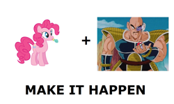 Size: 1337x796 | Tagged: safe, pinkie pie, earth pony, pony, dragon ball, dragonball z abridged, exploitable meme, make it happen, meme, meta, nappa, pokéball