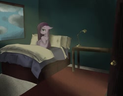 Size: 1277x1000 | Tagged: safe, artist:potheadsam, pinkie pie, earth pony, pony, bed, crying, dark, pinkamena diane pie, room, sad, solo