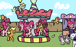 Size: 4000x2500 | Tagged: safe, artist:doggonepony, apple bloom, applejack, derpy hooves, pinkie pie, rarity, scootaloo, spike, sweetie belle, dragon, earth pony, pegasus, pony, unicorn, balloon, carousel, female, mare