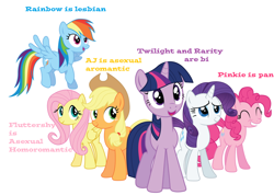 Size: 900x641 | Tagged: safe, derpibooru import, applejack, fluttershy, pinkie pie, rainbow dash, rarity, twilight sparkle, earth pony, pegasus, pony, unicorn, diverse-mlp-headcanons, drama, headcanon, mane six, pan