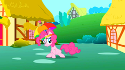 Size: 500x281 | Tagged: safe, screencap, pinkie pie, earth pony, pony, feeling pinkie keen, solo, umbrella