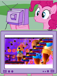 Size: 386x517 | Tagged: safe, pinkie pie, earth pony, pony, candy, crossover, exploitable meme, ice cream, nintendo, sonic lost world, sonic the hedgehog (series), tv meme, twizzler, wii u