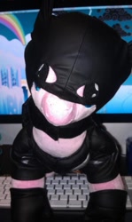 Size: 448x750 | Tagged: safe, pinkie pie, batman, build-a-bear, cosplay, irl, photo, plushie