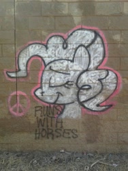 Size: 720x960 | Tagged: safe, artist:runswithhorsesart, pinkie pie, graffiti, irl, photo, wall