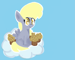 Size: 813x649 | Tagged: safe, artist:berryden, derpy hooves, pegasus, pony, cloud, female, mare, muffin, solo