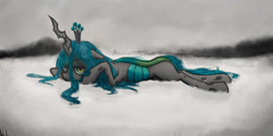 Size: 4000x2000 | Tagged: safe, artist:plotcore, queen chrysalis, changeling, changeling queen, frenemies (episode), female, prone, solo