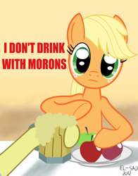 Size: 2980x3800 | Tagged: safe, artist:elsadzonka, applejack, earth pony, pony, cider, do not want, mug, parody, parody of a parody, propaganda, soviet union, нет