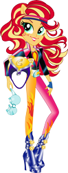 Size: 6233x15728 | Tagged: safe, artist:sugar-loop, sunset shimmer, equestria girls, friendship games, absurd resolution, box art, clothes, female, helmet, looking at you, motorcross outfit, pony ears, simple background, solo, sporty style, transparent background, vector