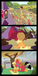 Size: 650x1300 | Tagged: safe, edit, edited screencap, screencap, apple bloom, applejack, babs seed, big macintosh, braeburn, granny smith, earth pony, pony, comic, crying, female, filly, grave meme, how babs died, male, mare, stallion, tree