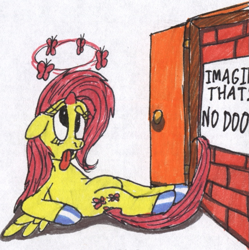 Size: 877x882 | Tagged: safe, artist:colossalstinker, fluttershy, pegasus, pony, female, mare, pink mane, tex avery, yellow coat