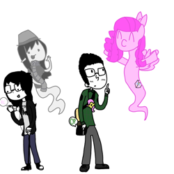 Size: 648x645 | Tagged: safe, artist:raritay, fluttershy, pinkie pie, human, aybel, bow, cane, hipster, homestuck, marceline, marcelinesprite, ponysprite, skulduggery, sprite