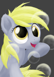 Size: 1280x1820 | Tagged: safe, artist:symbianl, derpy hooves, pegasus, pony, bubble, bust, female, mare, portrait, solo