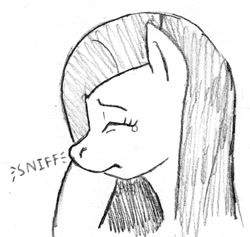 Size: 1500x1420 | Tagged: safe, artist:dj-black-n-white, pinkie pie, earth pony, pony, crying, monochrome, pencil drawing, pinkamena diane pie, sad, sketch, sniffing, solo, traditional art