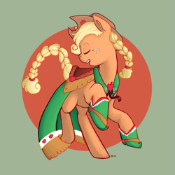 Size: 781x781 | Tagged: safe, artist:kackington, applejack, earth pony, pony, alternate hairstyle, clothes, dress, gala dress, solo