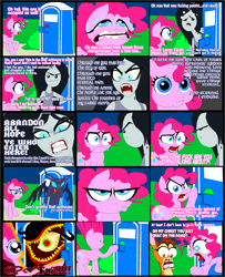 Size: 2185x2690 | Tagged: safe, artist:terry, pinkie pie, earth pony, pony, undead, vampire, vampony, adventure time, bambi, comic, crossover, dante's inferno, divine comedy, marceline, outhouse, surprise door, vulgar