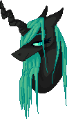 Size: 97x172 | Tagged: safe, artist:voidsucre, queen chrysalis, changeling, changeling queen, bust, female, floppy ears, lidded eyes, pixel art, simple background, smiling, solo, transparent background