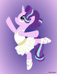 Size: 5311x6927 | Tagged: safe, artist:mandash1996, starlight glimmer, pony, a royal problem, absurd resolution, ballerina, clothes, cute, glimmerina, purple background, skirt, solo, standing, standing on one leg, tutu, vector