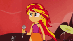 Size: 600x338 | Tagged: safe, screencap, sunset shimmer, equestria girls, rainbow rocks, animated, badass, microphone, wind, windswept hair