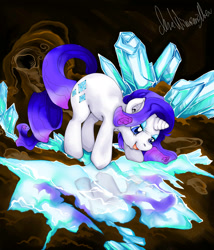 Size: 1700x1987 | Tagged: safe, artist:agenthisui, rarity, pony, unicorn, crystal, reflection, solo