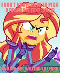 Size: 607x744 | Tagged: safe, edit, edited screencap, screencap, sunset shimmer, equestria girls, friendship games, angry, caption, image macro, meme, solo, sunset is not willing to learn