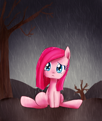 Size: 588x700 | Tagged: safe, artist:haruliina, pinkie pie, earth pony, pony, filly, pinkamena diane pie, rain, sad, solo