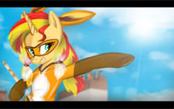 Size: 2265x1419 | Tagged: safe, artist:nataliaokita1, sunset shimmer, fox, pony, equestria girls, animal ears, clothes, costume, crossover, domino mask, flute, lila, mask, miraculous ladybug, musical instrument, solo, volpina