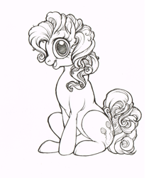 Size: 1280x1365 | Tagged: safe, artist:fillyphalanx, pinkie pie, earth pony, pony, lineart, monochrome, solo