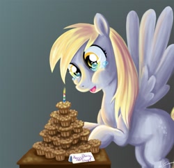 Size: 1275x1236 | Tagged: safe, artist:bunnimation, derpy hooves, pegasus, pony, birthday, candle, crying, female, happy birthday, mare, muffin, solo