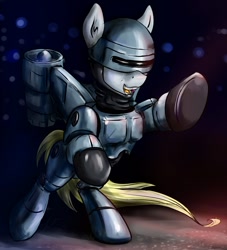 Size: 1036x1139 | Tagged: safe, artist:rule1of1coldfire, derpy hooves, pegasus, pony, female, mare, ponified, robocop, solo