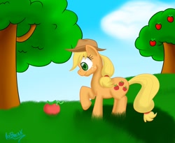 Size: 988x809 | Tagged: safe, artist:icebreak23, applejack, earth pony, pony, worm, blonde mane, female, mare, orange coat, solo