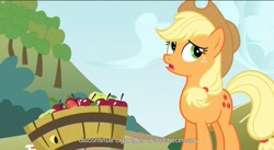 Size: 1595x877 | Tagged: safe, screencap, applejack, earth pony, pony, spike at your service, female, mare, youtube caption, youtube link