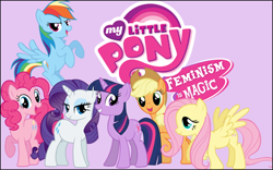 Size: 524x327 | Tagged: safe, derpibooru import, applejack, fluttershy, pinkie pie, rainbow dash, rarity, twilight sparkle, earth pony, pegasus, pony, unicorn, drama, feminism is magic, jontron thread, logo, mane six