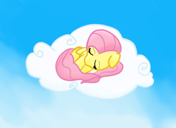 Size: 838x610 | Tagged: safe, artist:nasse, fluttershy, pegasus, pony, cloud, female, mare, sleeping