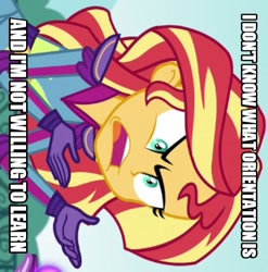 Size: 534x540 | Tagged: safe, edit, edited screencap, screencap, sunset shimmer, equestria girls, friendship games, angry, caption, exploitable meme, image macro, meme, orientation, sideways image, solo, sunset is not willing to learn