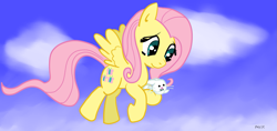 Size: 1507x711 | Tagged: safe, artist:nasse, angel bunny, fluttershy, pegasus, pony, female, flying, mare