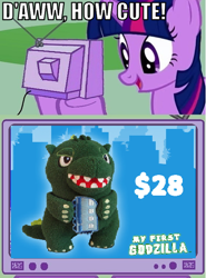 Size: 438x593 | Tagged: safe, derpibooru import, twilight sparkle, kaiju, exploitable meme, godzilla, godzilla (series), my first godzilla, tv meme