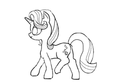 Size: 600x400 | Tagged: safe, artist:violaconcert, derpibooru exclusive, starlight glimmer, pony, unicorn, black and white, grayscale, monochrome, simple background, solo, walking, white background