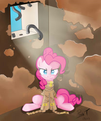 Size: 2000x2400 | Tagged: safe, artist:paulyt7, pinkie pie, earth pony, pony, jail, prison, solo, straitjacket