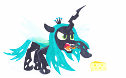 Size: 3504x2177 | Tagged: safe, artist:malte279, queen chrysalis, changeling, changeling queen, angry, cheese, female, food, marker, marker drawing, markers, traditional art